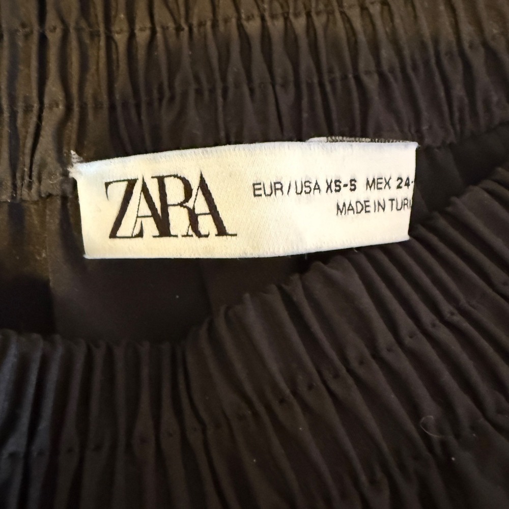 Zara Black Long Full Maxi Skirt Elastic Waist Pockets Taffeta Minimal S - Picture 9 of 12